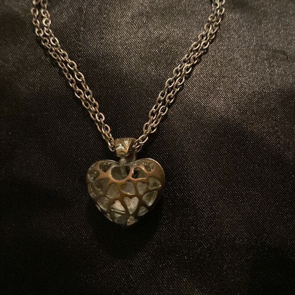 Reversible Silver-Tone Light-Pink Puff Heart Pendant Double Chain Necklace - Picture 3 of 12